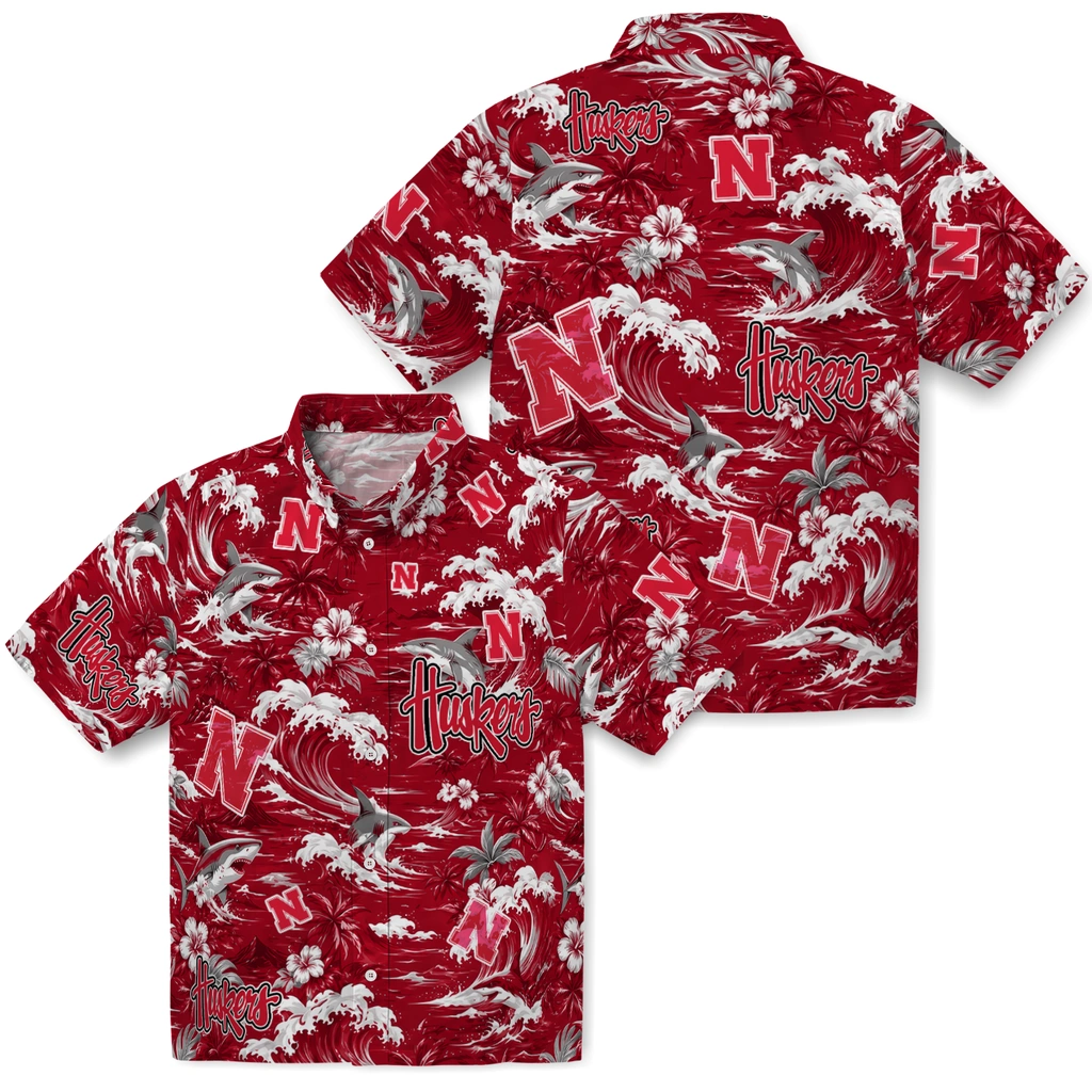 nebraska-cornhuskers-hawaiian-shirt-personalized-wave-florals-red-high-quality