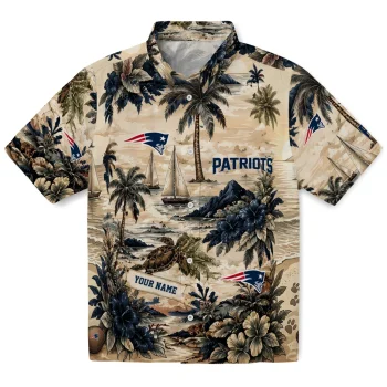 New England Patriots Hawaiian Shirt - Custom Island Voyage Blue Beige