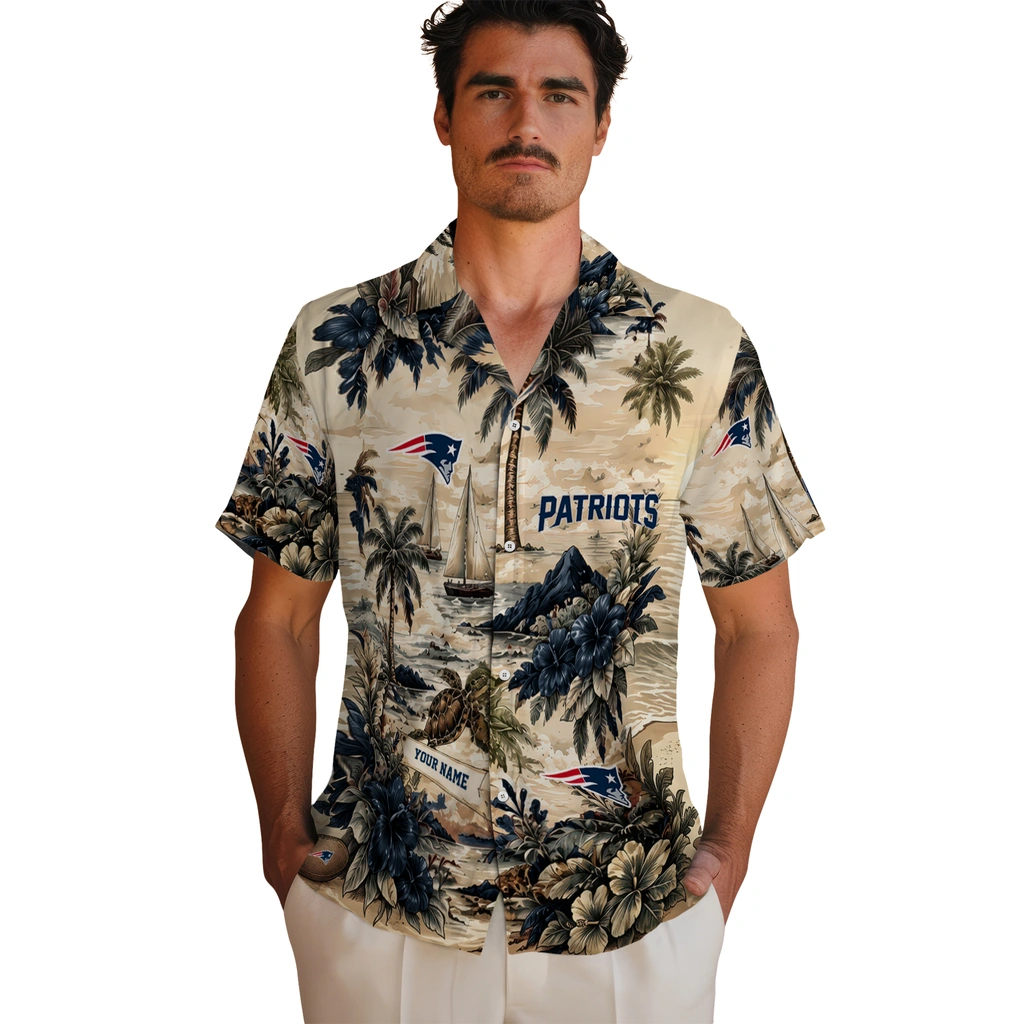 new-england-patriots-hawaiian-shirt-custom-island-voyage-blue-beige-fashion-forward