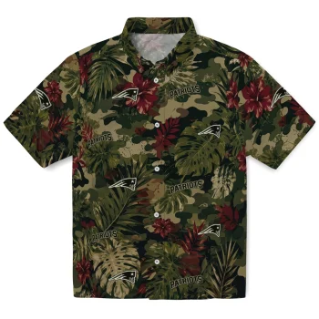 New England Patriots Hawaiian Shirt - Personalized Foliage Camo Dark Olive Green