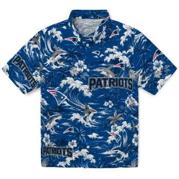 New England Patriots Hawaiian Shirt - Personalized Wave Florals Blue