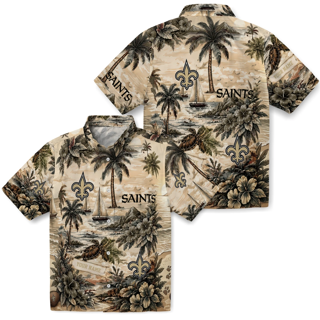 new-orleans-saints-hawaiian-shirt-customized-island-voyage-gold-beige-high-quality