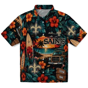 New Orleans Saints Hawaiian Shirt - Personalized Scenic Collage Black Green