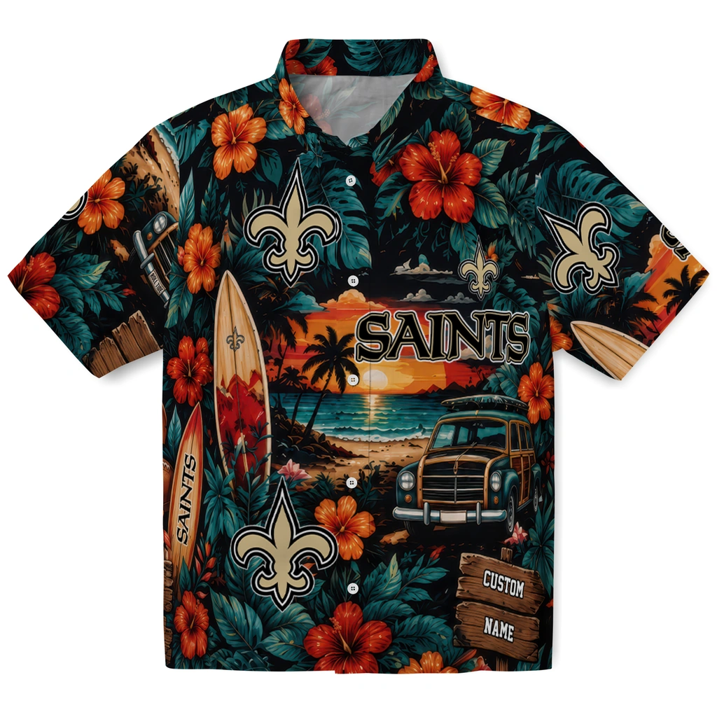 new-orleans-saints-hawaiian-shirt-personalized-scenic-collage-black-green-best-selling new orleans saints hawaiian shirt personalized scenic collage black green best selling
