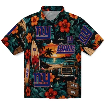 New York Giants Hawaiian Shirt - Custom Scenic Collage Black Green