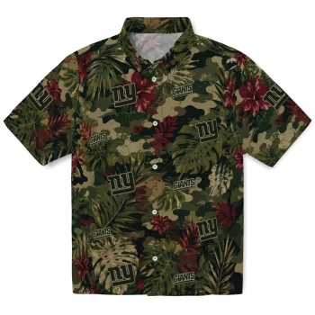 New York Giants Hawaiian Shirt - Customized Foliage Camo Dark Olive Green