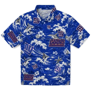 New York Giants Hawaiian Shirt - Customized Wave Florals Blue