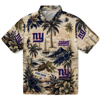 New York Giants Hawaiian Shirt - Personalized Island Voyage Blue Beige