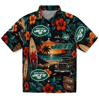 New York Jets Hawaiian Shirt - Customized Scenic Collage Black Green