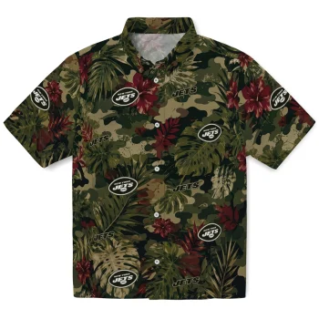 New York Jets Hawaiian Shirt - Personalized Foliage Camo Dark Olive Green