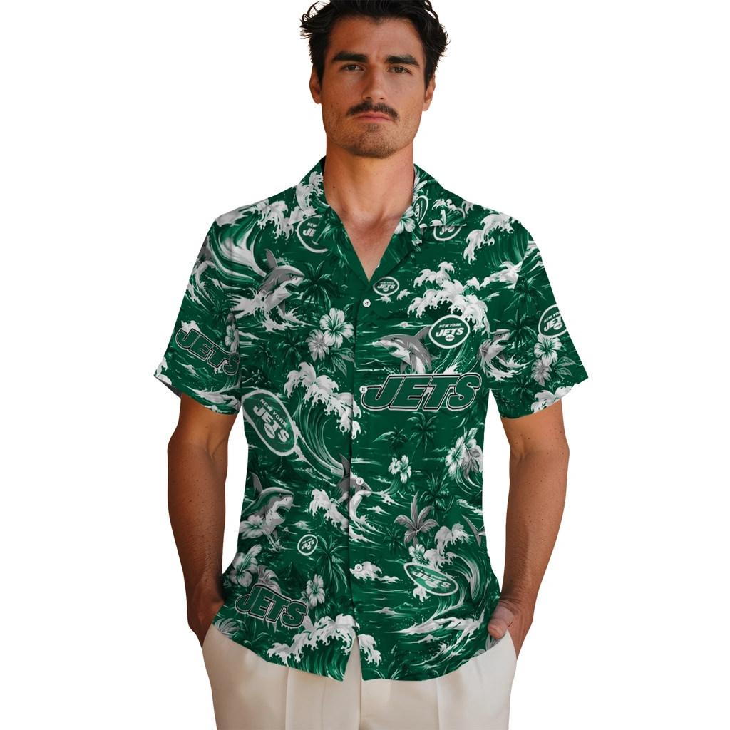 new-york-jets-hawaiian-shirt-personalized-wave-florals-green-fashion-forward