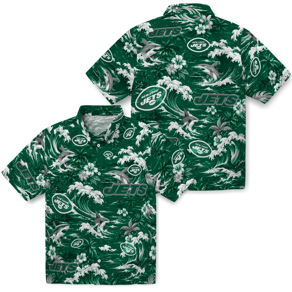 new-york-jets-hawaiian-shirt-personalized-wave-florals-green-high-quality