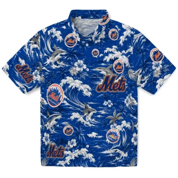 New York Mets Hawaiian Shirt - Customized Wave Florals Blue