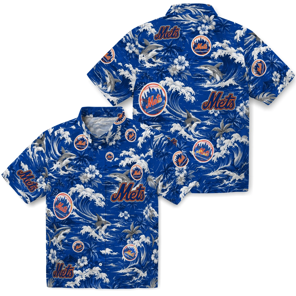 new-york-mets-hawaiian-shirt-customized-wave-florals-blue-high-quality