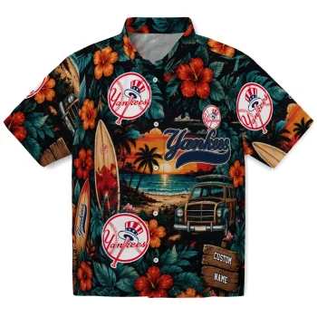 New York Yankees Hawaiian Shirt - Customized Scenic Collage Black Green