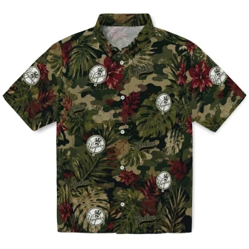 New York Yankees Hawaiian Shirt - Personalized Foliage Camo Dark Olive Green