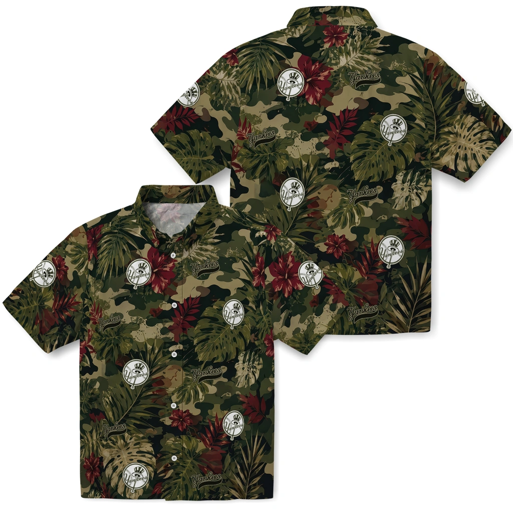 new-york-yankees-hawaiian-shirt-personalized-foliage-camo-dark-olive-green-high-quality