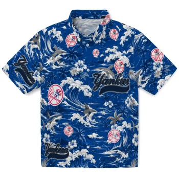 New York Yankees Hawaiian Shirt - Personalized Wave Florals Navy