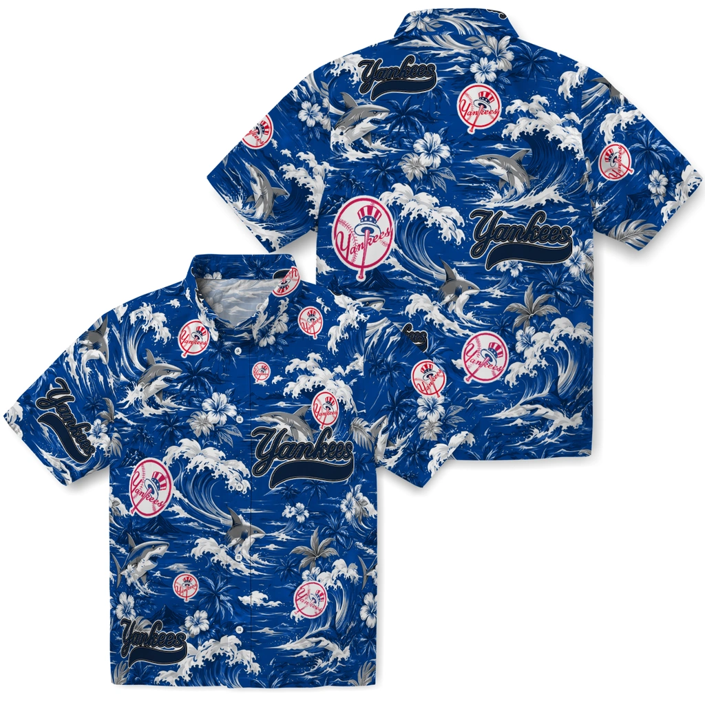 new-york-yankees-hawaiian-shirt-personalized-wave-florals-navy-high-quality
