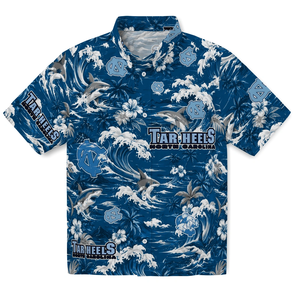 north-carolina-tar-heels-hawaiian-shirt-custom-wave-florals-light-blue-best-selling north carolina tar heels hawaiian shirt custom wave florals light blue best selling