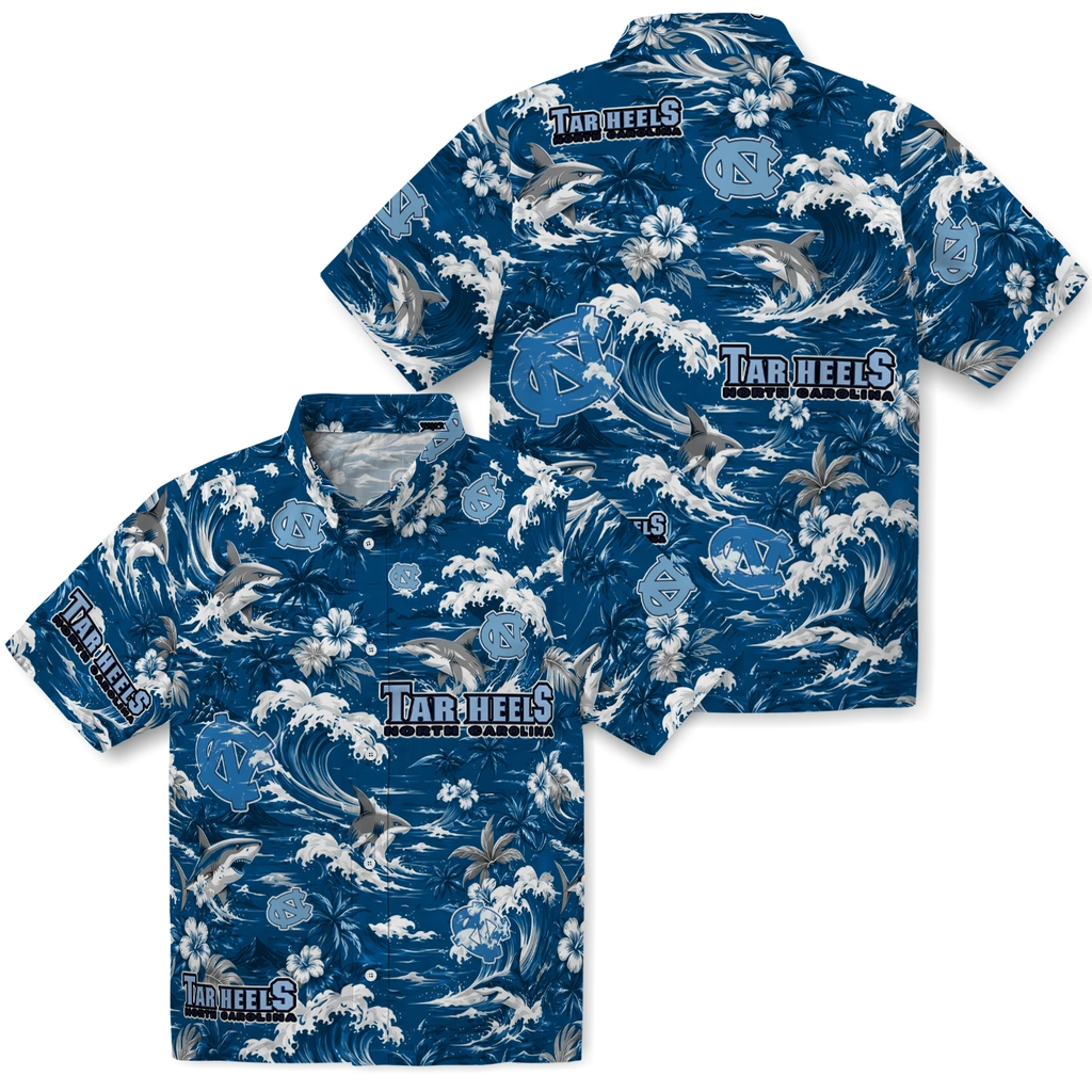 north-carolina-tar-heels-hawaiian-shirt-custom-wave-florals-light-blue-high-quality