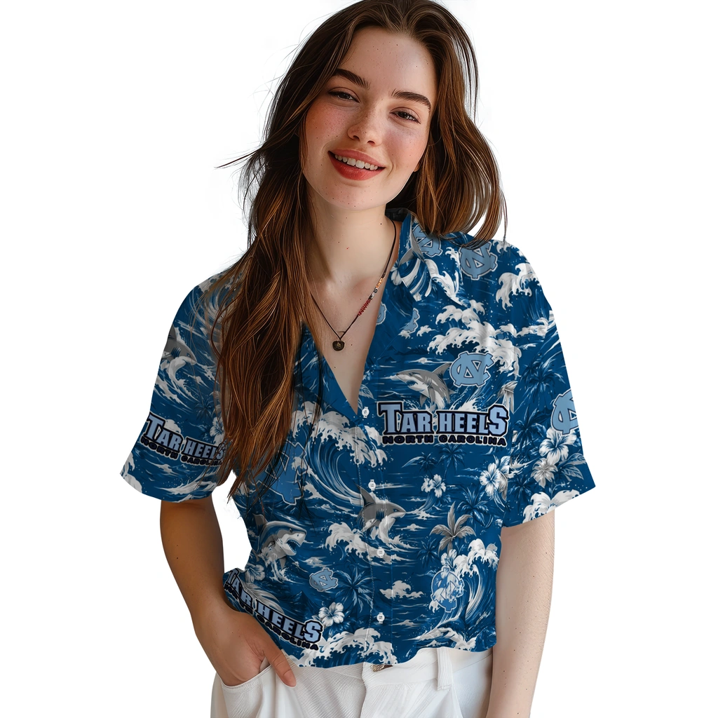 north-carolina-tar-heels-hawaiian-shirt-custom-wave-florals-light-blue-latest-model