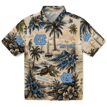 North Carolina Tar Heels Hawaiian Shirt - Customized Island Voyage Light Blue Beige