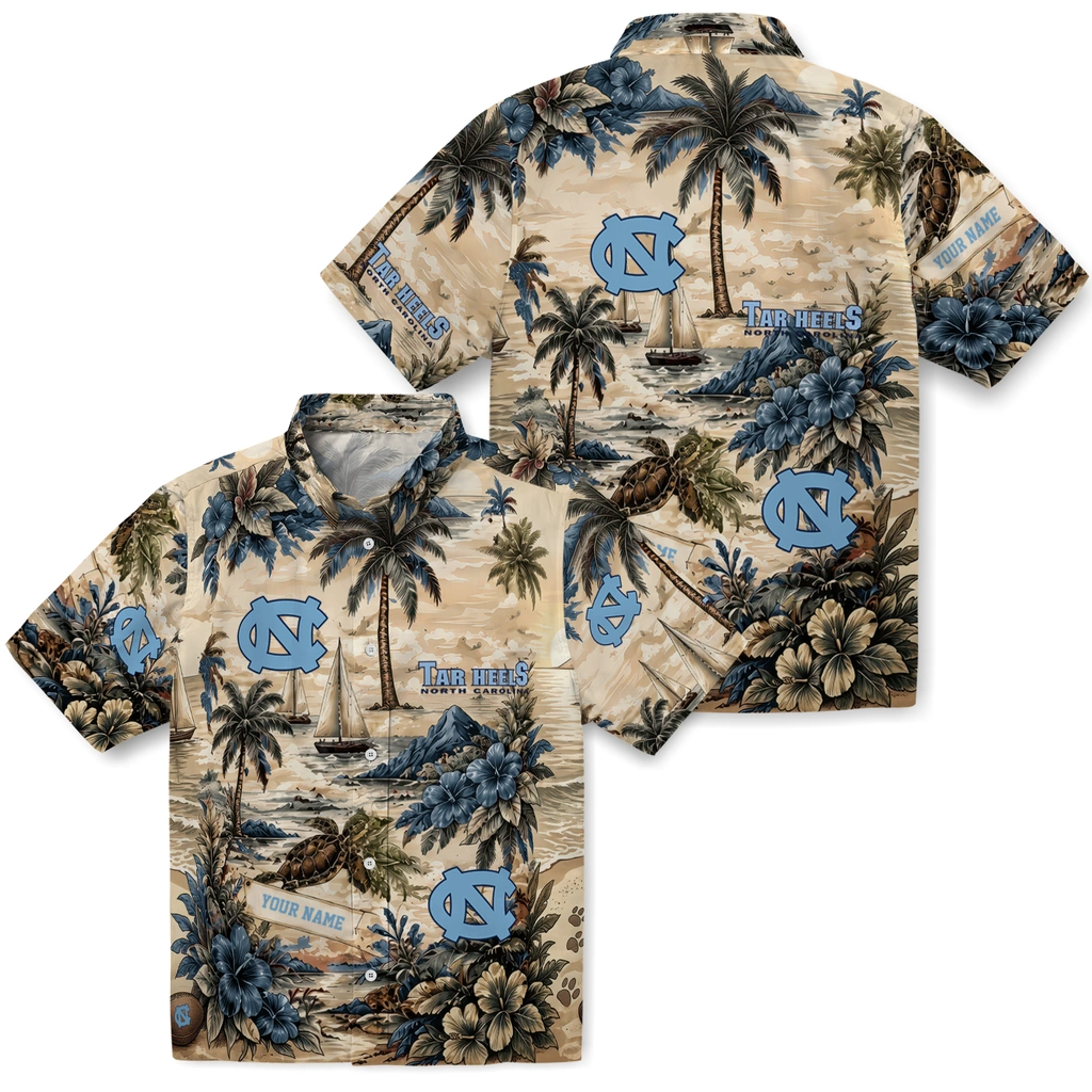 north-carolina-tar-heels-hawaiian-shirt-customized-island-voyage-light-blue-beige-high-quality
