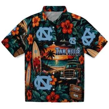 North Carolina Tar Heels Hawaiian Shirt - Personalized Scenic Collage Black Green