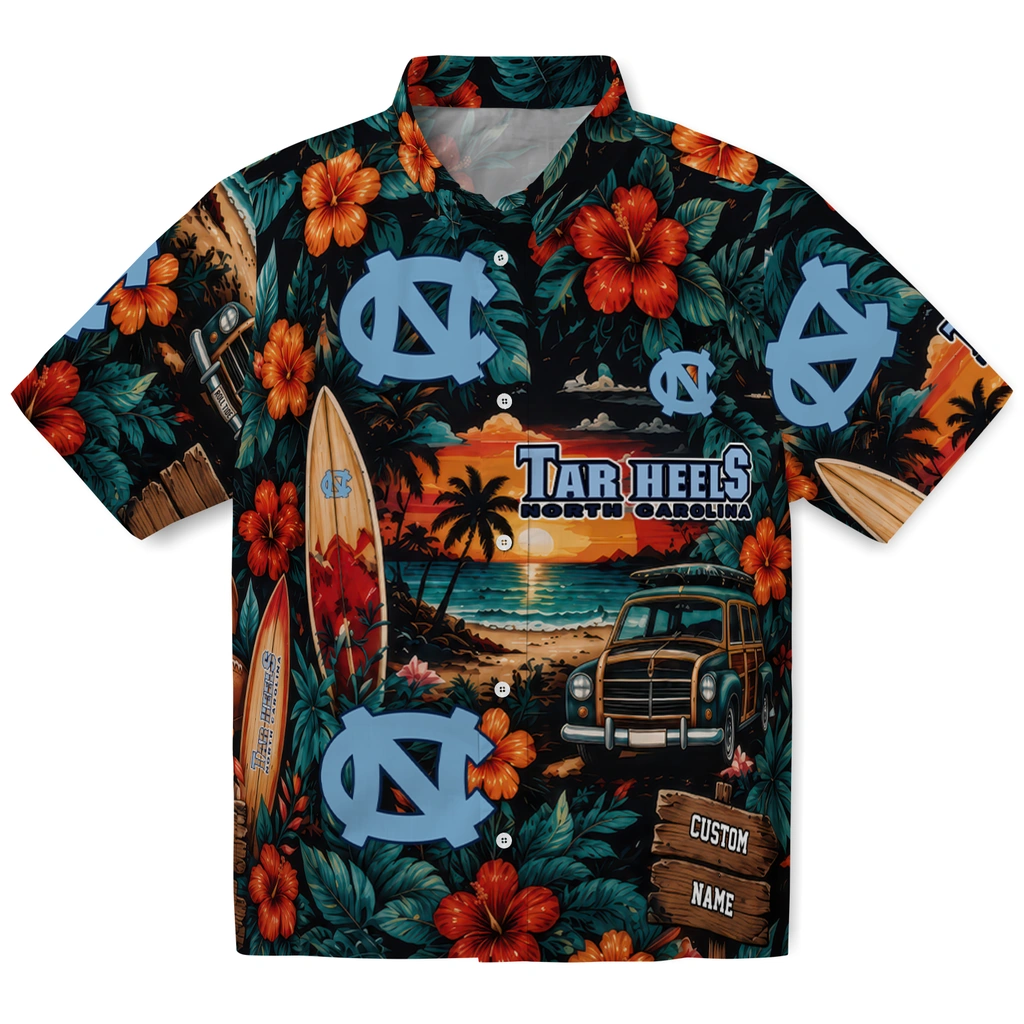 north-carolina-tar-heels-hawaiian-shirt-personalized-scenic-collage-black-green-best-selling north carolina tar heels hawaiian shirt personalized scenic collage black green best selling
