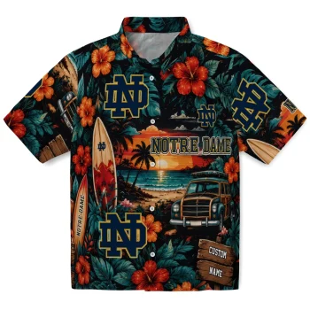 Notre Dame Fighting Irish Hawaiian Shirt - Custom Scenic Collage Black Green