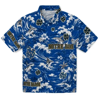 Notre Dame Fighting Irish Hawaiian Shirt - Customized Wave Florals Navy