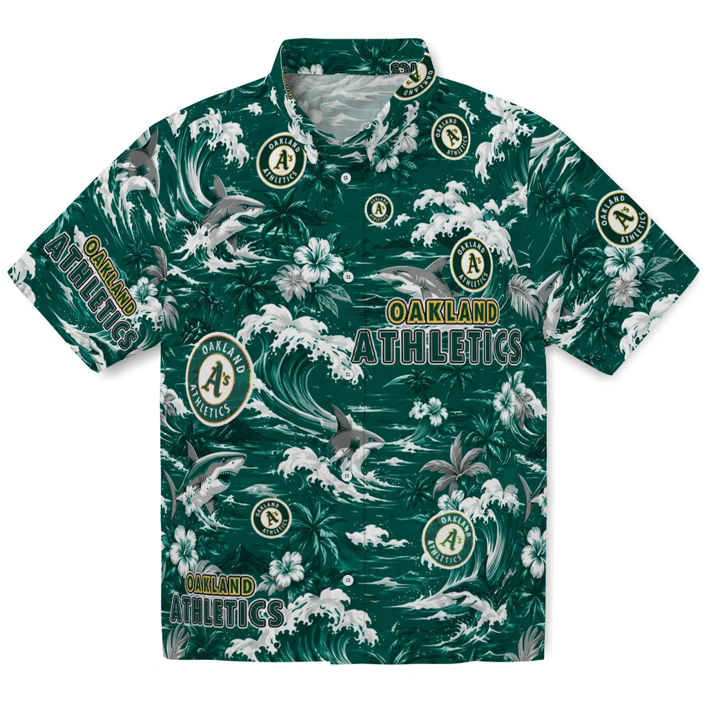 oakland-athletics-hawaiian-shirt-custom-wave-florals-green-best-selling oakland athletics hawaiian shirt custom wave florals green best selling