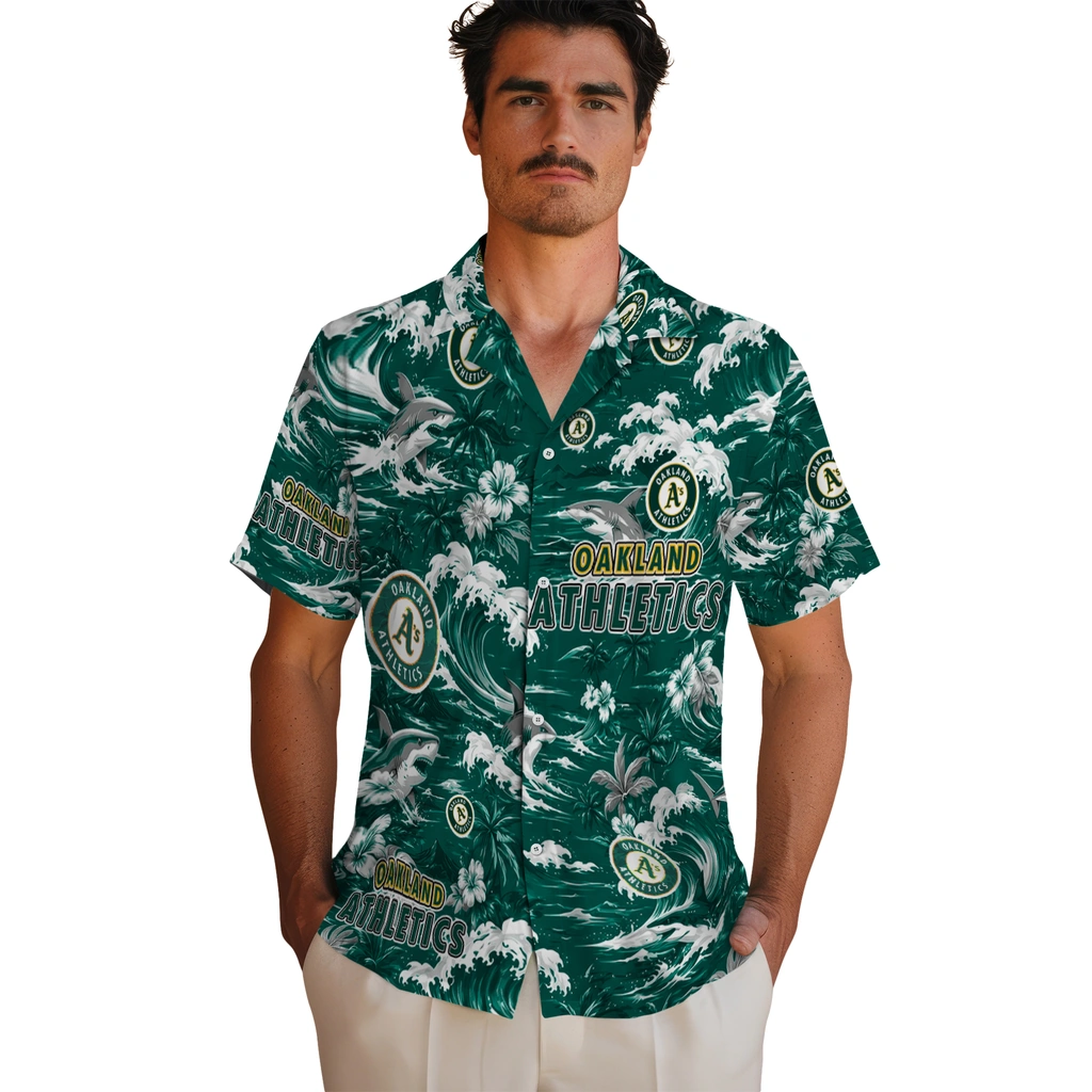 oakland-athletics-hawaiian-shirt-custom-wave-florals-green-fashion-forward