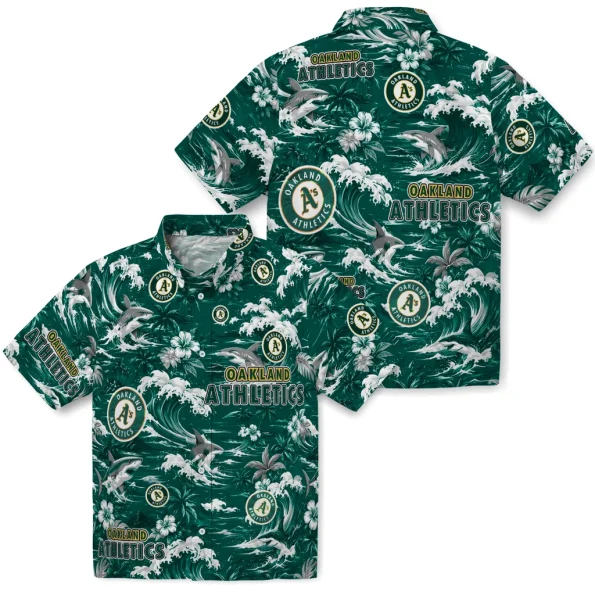 oakland-athletics-hawaiian-shirt-custom-wave-florals-green-high-quality
