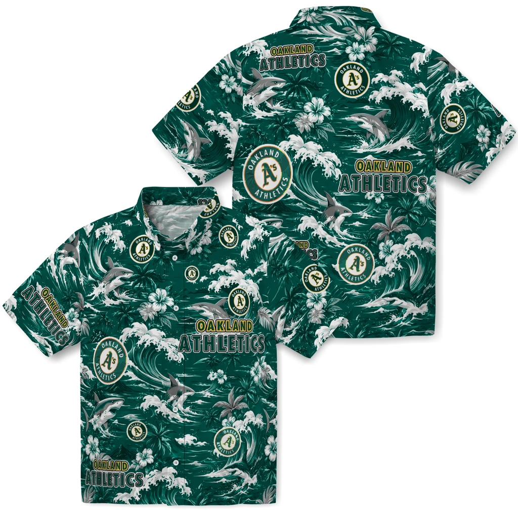 oakland-athletics-hawaiian-shirt-custom-wave-florals-green-high-quality