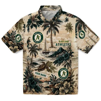 Oakland Athletics Hawaiian Shirt - Customized Island Voyage Green Beige