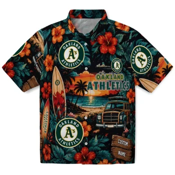 Oakland Athletics Hawaiian Shirt - Personalized Scenic Collage Black Green