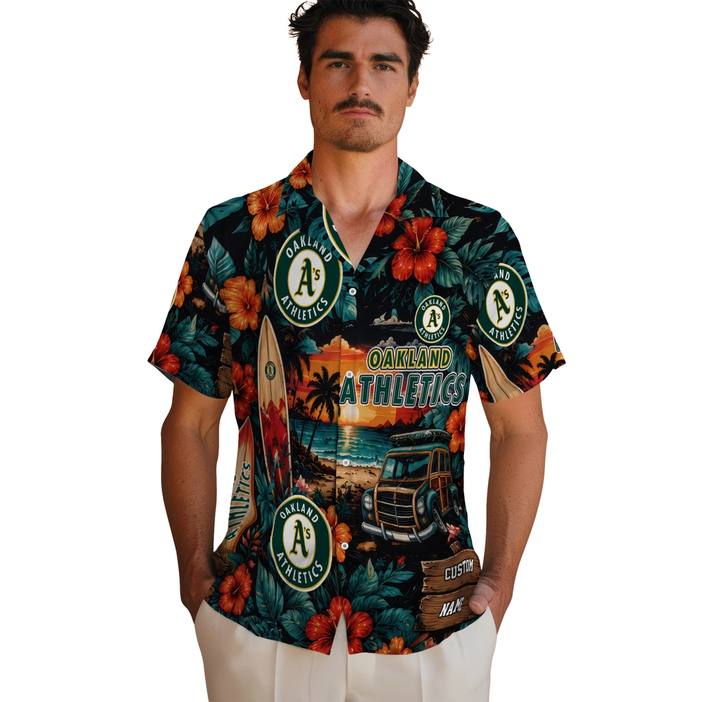 oakland-athletics-hawaiian-shirt-personalized-scenic-collage-black-green-fashion-forward