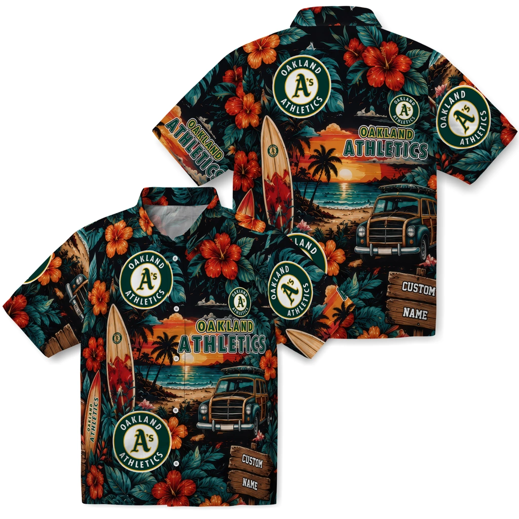 oakland-athletics-hawaiian-shirt-personalized-scenic-collage-black-green-high-quality