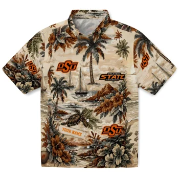 Oklahoma State Cowboys Hawaiian Shirt - Customized Island Voyage Orange Beige
