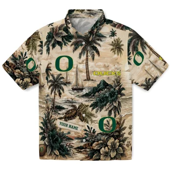 Oregon Ducks Hawaiian Shirt - Custom Island Voyage Green Beige
