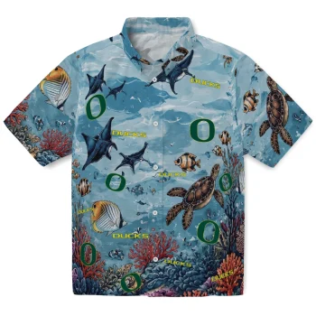 Oregon Ducks Hawaiian Shirt - Customized Coral Reef Aqua