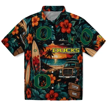 Oregon Ducks Hawaiian Shirt - Customized Scenic Collage Black Green
