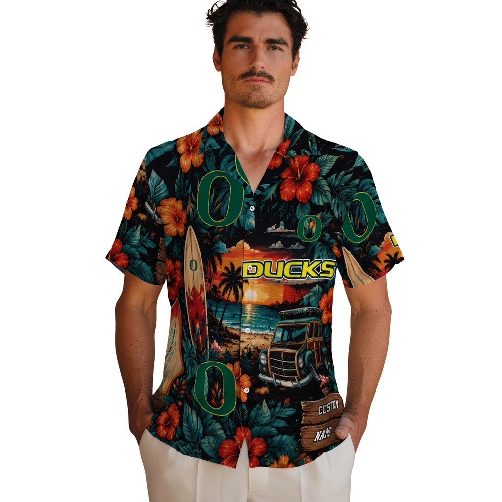 oregon-ducks-hawaiian-shirt-customized-scenic-collage-black-green-fashion-forward
