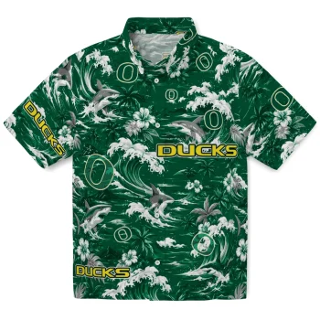 Oregon Ducks Hawaiian Shirt - Personalized Wave Florals Green