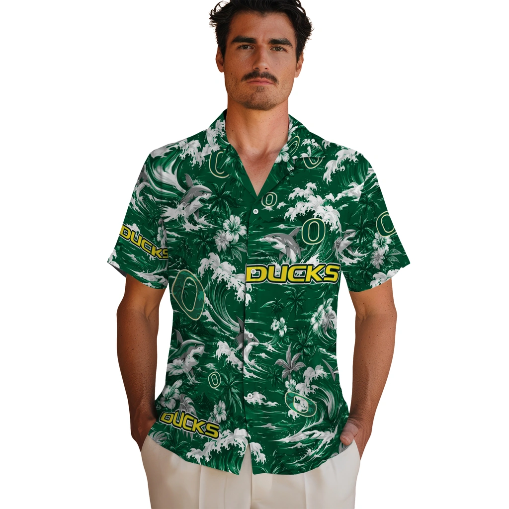 oregon-ducks-hawaiian-shirt-personalized-wave-florals-green-fashion-forward