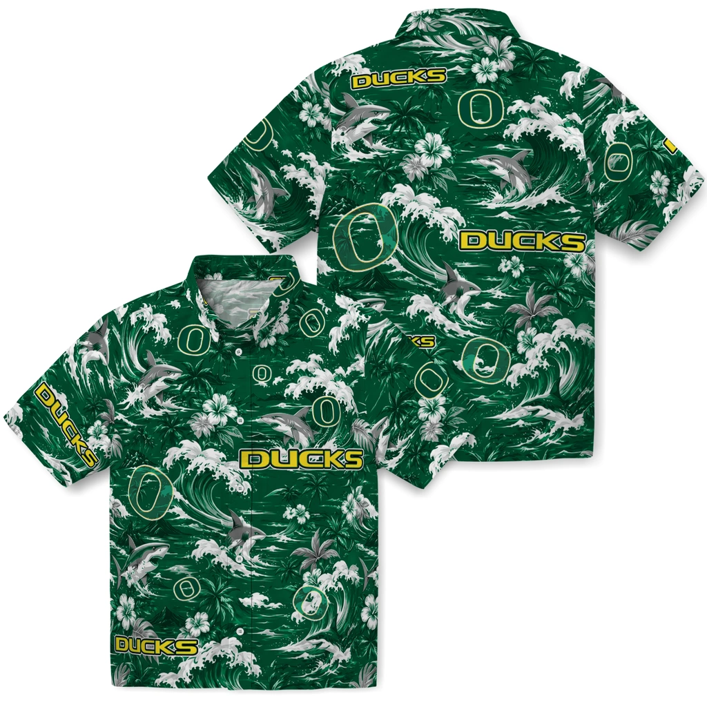 oregon-ducks-hawaiian-shirt-personalized-wave-florals-green-high-quality