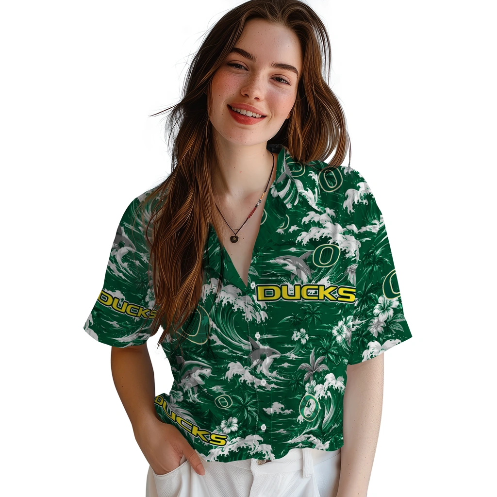 oregon-ducks-hawaiian-shirt-personalized-wave-florals-green-latest-model