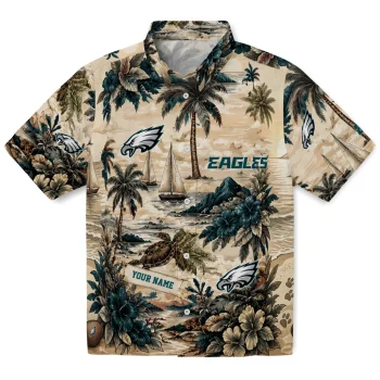 Philadelphia Eagles Hawaiian Shirt - Customized Island Voyage Green Beige